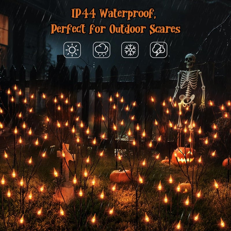 BRIZLER Halloween Pathway Lights, 7.54ft 3 Pack Candle Flame Orange Lights Outdoor with Timer, Battery Powered Halloween Light Waterproof Spooky Path Light for Path Yard Walkway Garden Thanksgiving - Image 4